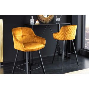 LuxD Designová barová židle Natasha hořčicový samet - Skladem