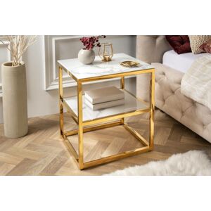 LuxD Designový odkládací stolek Latrisha 45 cm bílo-zlatý - vzor mramor