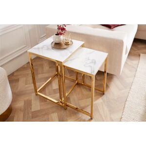 LuxD Sada odkládacích stolků Latrisha 40 cm bílo-zlatá - vzor mramor